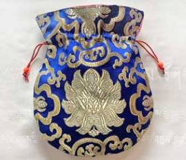 Mala Beutel - Schmuck Tasche aus Lotus Brokat - blau - Nepal  - Bild vergrern 
