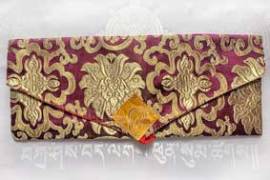 Pecha - Lotus Brokat Tasche fr Buddhistische Texte - violett - NEPAL Tibet - Bild vergrern 