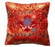 Tibetische Brokat Kissenh&uuml;lle - Lotus - Endloser Knoten - Nepal - rot