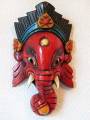 HOLZ Maske GANESHA - Elefantengott - Handgeschnitzt - rot - NEPAL #4 