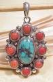 Traditioneller Tibetischer Anhänger - 925er Silber - Türkis - Koralle - NEPAL #5