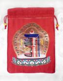 Brokat BEUTEL - Schmuck Tasche - 20x14cm - Mala bag - Kalachakra Symbol - rot - Nepal
