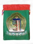 Brokat BEUTEL - Schmuck Tasche - 20x14cm -  Mala bag - Kalachakra Symbol - grün - Nepal