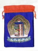 Brokat BEUTEL - Schmuck Tasche - 20x14cm - Mala bag - Kalachakra Symbol - blau - Nepal