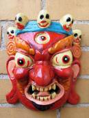 HOLZ Maske Mahakala - der Beschützer - Handgeschnitzt - rot - NEPAL #2 