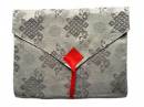 Tibetische Buchhülle - A4 Format - Endloser Knoten - Stoff Tasche - silbergrau - Nepal