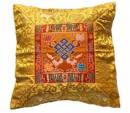 Tibetische Brokat Kissenhülle - Lotus - Endloser Knoten - Nepal - gelb