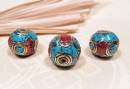 Tibetische Künstler Perle - Tara - Türkis und Koralle - Tibetan bead - Nepal
