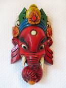 HOLZ Maske GANESHA - Elefantengott - Handgeschnitzt - rot - NEPAL #5