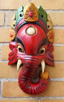 HOLZ Maske GANESHA - Elefantengott - Handgeschnitzt - rot - NEPAL #1  
