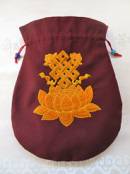 Bestickte Schmucktasche mit Lotus u. Endlosen Knoten - 22x17cm  Mala Beutel - Nepal