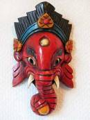 HOLZ Maske GANESHA - Elefantengott - Handgeschnitzt - rot - NEPAL #4 