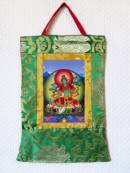 Stoff Thangka - Grüne Tara - Green Tara - Brokatrahmen - Nepal