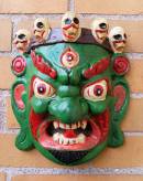 HOLZ Maske Mahakala - der Beschützer - Handgeschnitzt - grün - NEPAL  