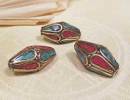 Tibet PERLE - Inlay - Rhombe - Türkis Koralle - NEPAL