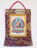 Stoff Thangka - Buddha Shakyamuni Gautama - Lokta Papier - Brokatrahmen - Nepal