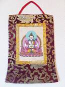 Stoff Thangka - Buddha Chenrezig - Lokta Papier - Brokatrahmen - Nepal