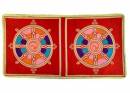 Tibetische Brokatdecke - Rad der Lehre Dharma Chakra - rot - Buddhismus - Nepal