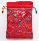 Schmuck Tasche aus Brokat - Mala Beutel - 8 Glückssymbole - 15x10cm - rot - Nepal