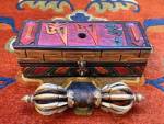 DORJE VAJRA - Donnerkeil Diamantzepter - 18cm - Holzbox mit Mantra - Nepal - Tibet
