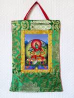 Stoff Thangka - Grüne Tara - Green Tara - Brokatrahmen - Nepal