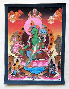 Thangka Gr&uuml;ne Tara - Green Tara - die Besch&uuml;tzerin - 54x42cm - handgemalt - Nepal 