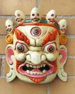 HOLZ Maske Mahakala - der Beschützer - Handgeschnitzt - beige - NEPAL 