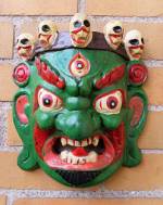 HOLZ Maske Mahakala - der Beschützer - Handgeschnitzt - grün - NEPAL  