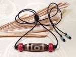 Sherpa Halskette � 2 Augen DZI Perle - gerade Linien � seltene Tibetische Gl&uuml;cksperle Achat � NEPAL 