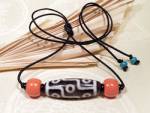 Sherpa Halskette � ALTE 9 Augen DZI Perle Tibetische Gl&uuml;cksperle - verstellbares Band - Nepal 