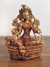 Grüne Tara - Green Tara Statue aus Kupfer - Beschützerin - Gold plated - Nepal