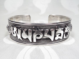 BIG Armreifen Tibet Mantra Om Mani Padme Hum 925 Sterling Silber - 53 Gr. - Nepal