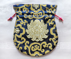 Mala Beutel - Schmuck Tasche aus Lotus Brokat - 19x16cm - dunkelblau - Nepal