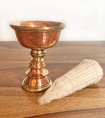 Original Tibetische Butterlampe - Dipa - Kupfer gehmmert - Dochte - Nepal