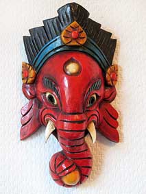 HOLZ Maske GANESHA - Elefantengott - Handgeschnitzt - rot - NEPAL #4 