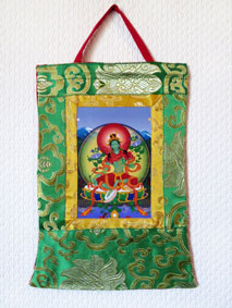 Stoff Thangka - Grne Tara - Green Tara - Brokatrahmen - Nepal