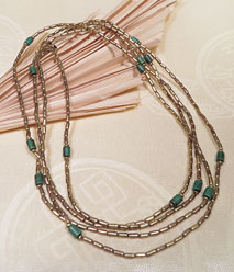 Boho Halskette -140cm lang - Trkis und Messing - oder auch Armband - Handarbeit Nepal