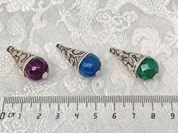 Onyx Perlen Anhänger - 3 Stück - 3 Farben - mit Silberkappen - Handarbeit Nepal