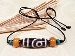 Sherpa Halskette � ALTE 2 Augen DZI Perle Tibetische Gl�cksperle - verstellbares Band - Nepal 