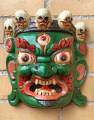 HOLZ Maske Mahakala - der Beschützer - Handgeschnitzt - grün - NEPAL #3 