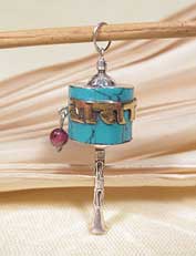 Anhänger Gebetsmühle - Tibet Mantra - Sterling Silber - Türkis - NEPAL