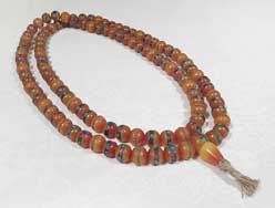 Gebetskette - Mala - verzierte Amber Resin Perlen -TIBET Nepal