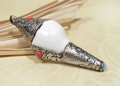Tibetisches Muschelhorn - Glückssymbol Anhänger Silber - Shankha - NEPAL