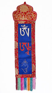 Wandbehang - Tibet Mantra OM AH HUM - Lotus Brokat - Nepal