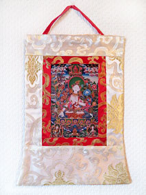 Stoff Thangka - Weisse Tara - Beschützerin - Brokatrahmen - Nepal